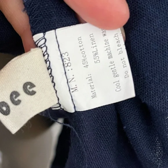 Minibee Dress Women M Navy Blue Linen Cotton Midi Lagenlook Boho Oversized - Picture 10 of 12